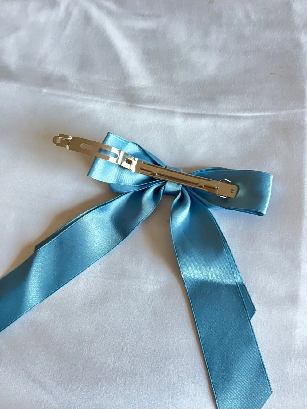 Light Blue Satin Ribbon Hair Bow Clip Barrette Large 6